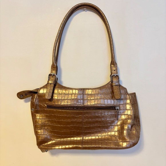 Maxx New York Crocodile Embossed Print Leather Shoulder Bag Purse Rose Gold - Picture 3 of 5